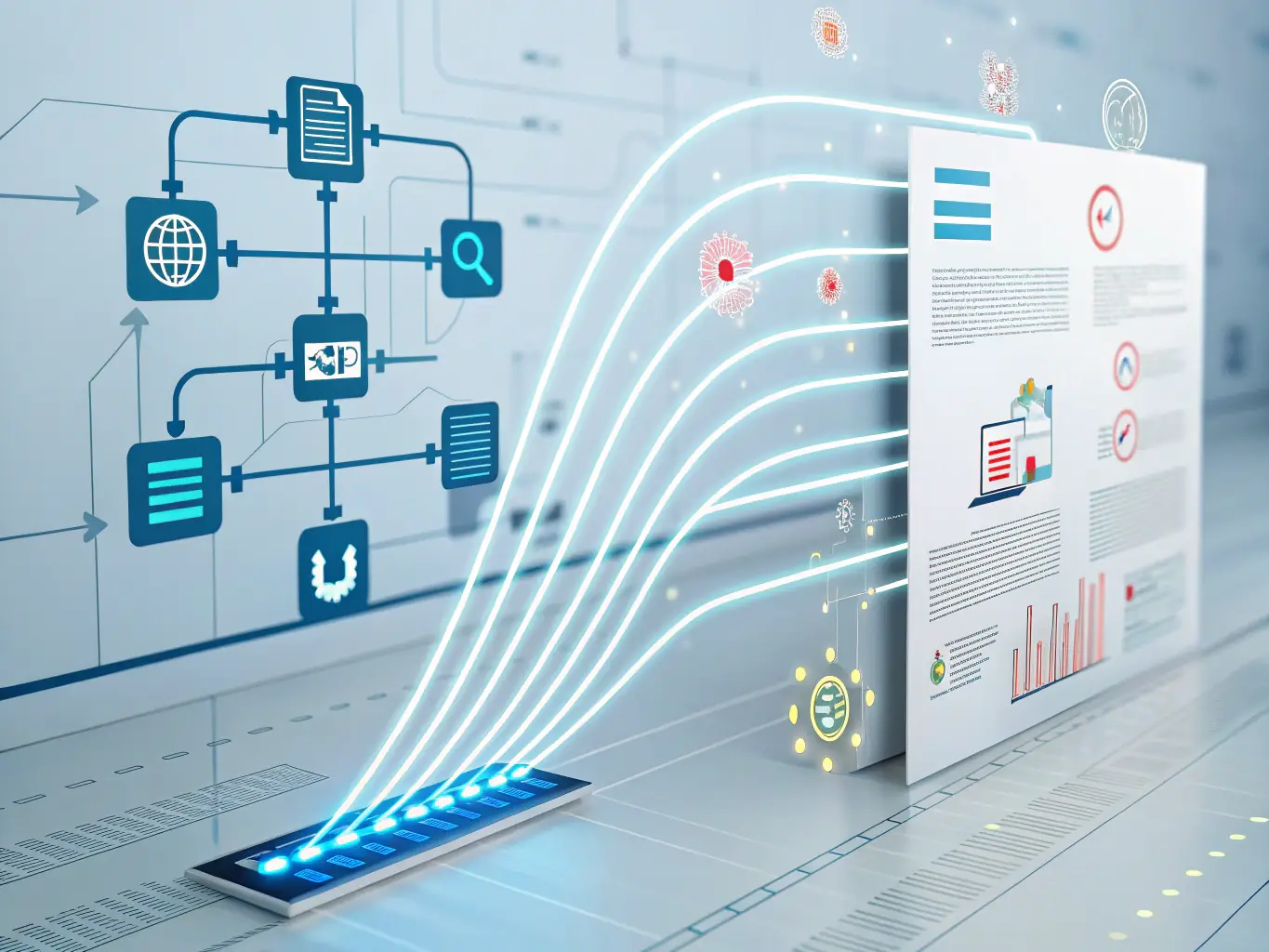An illustration depicting automated financial reporting, with data flowing seamlessly into customizable reports, showcasing the ease of generating insights for an online store.